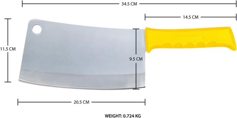 Kitchen Master 8 Inch Stainless Steel Meat Cleaver with Yellow Handle - Image 2